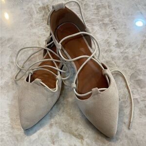Blush/nude lace-up flats. Worn once